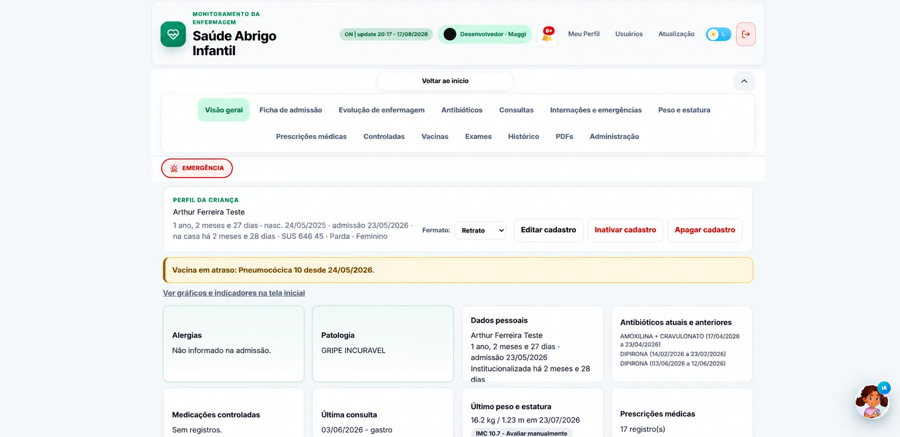 Prontuário digital e perfil de criança